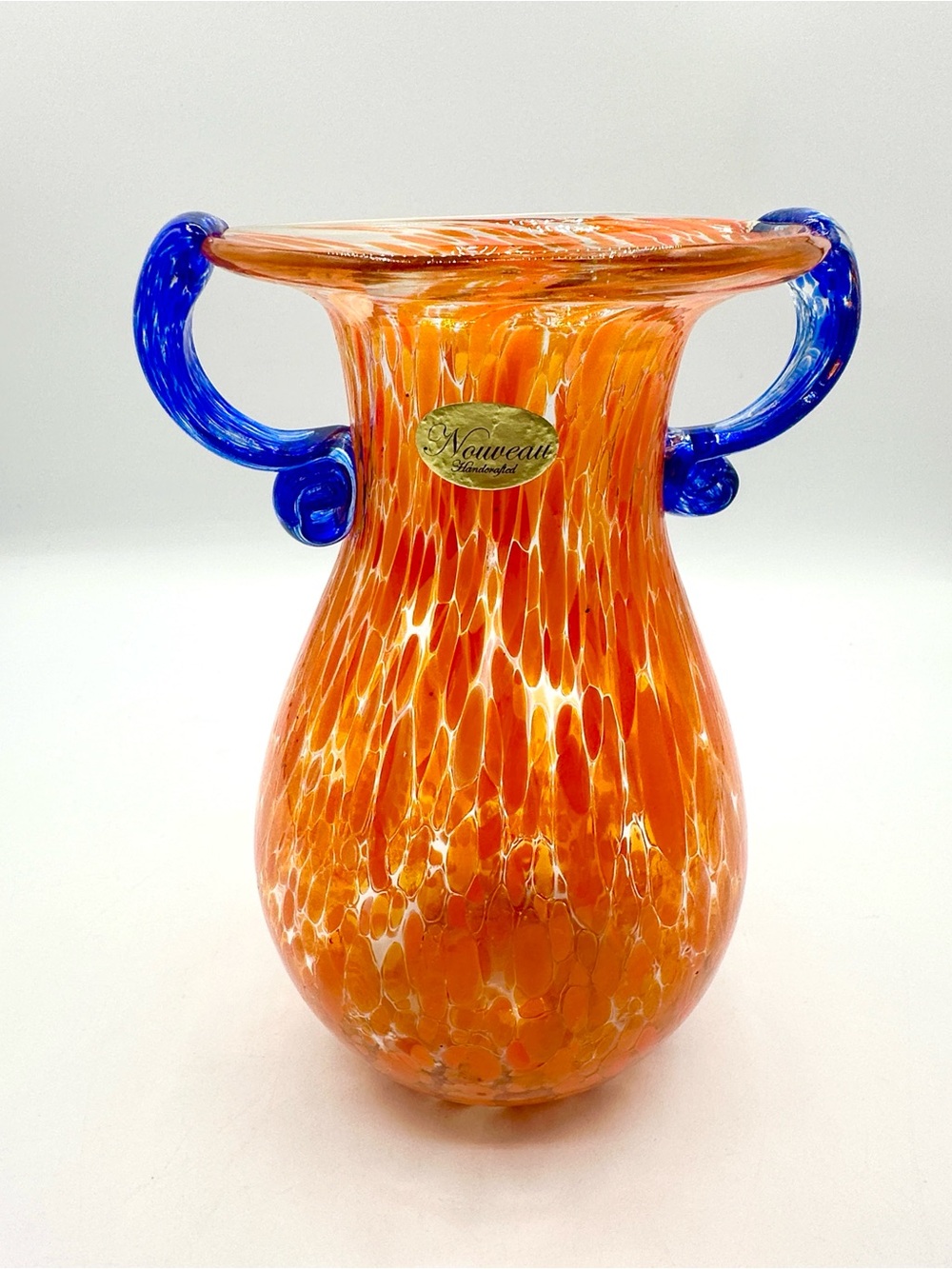 Orange Watermelon Glass Vase by Nouveau Handcrafted Glass. 1970s USA